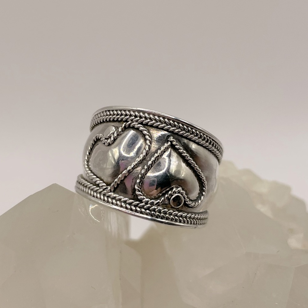 VINTAGE Sterling Silver Double Heart Ring